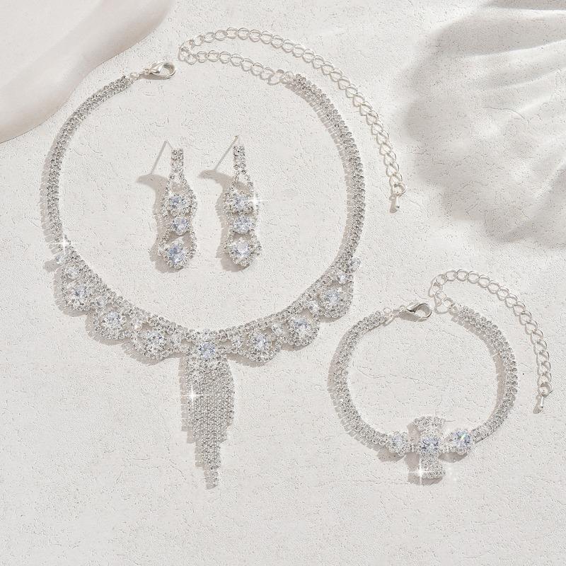 Meier Three-piece set, bracelet, earrings, necklace, women's chain, elegant dress wedding accessories