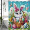 Bathroom Happy Easter Shower Curtain, Cute Bunny, Funny Bunny, Colored Eggs, Colorful Wildflowers, Spring Flowers, Green Grass,