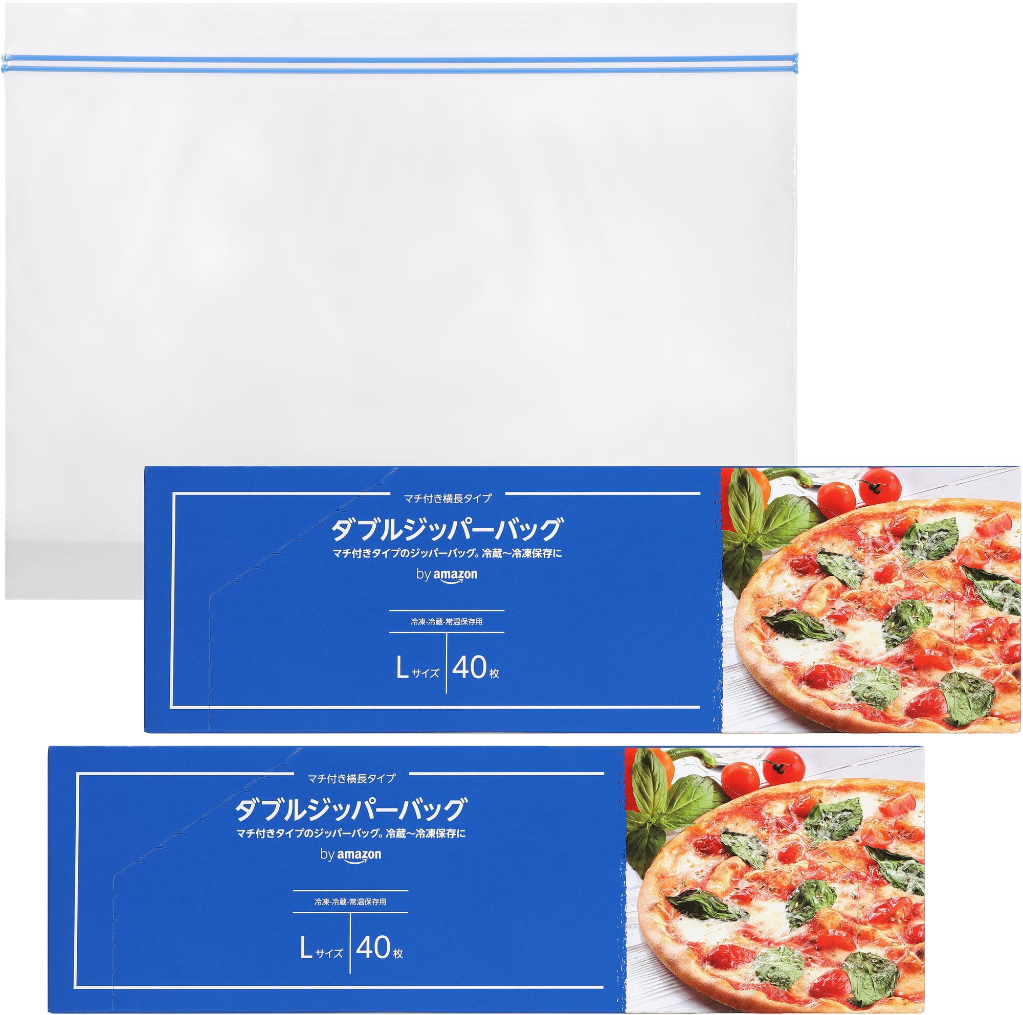 

Пакеты с двойной молнией от Amazon с боковой складкой, Большие, 80 штук (2 коробки по 40 пакетиков)