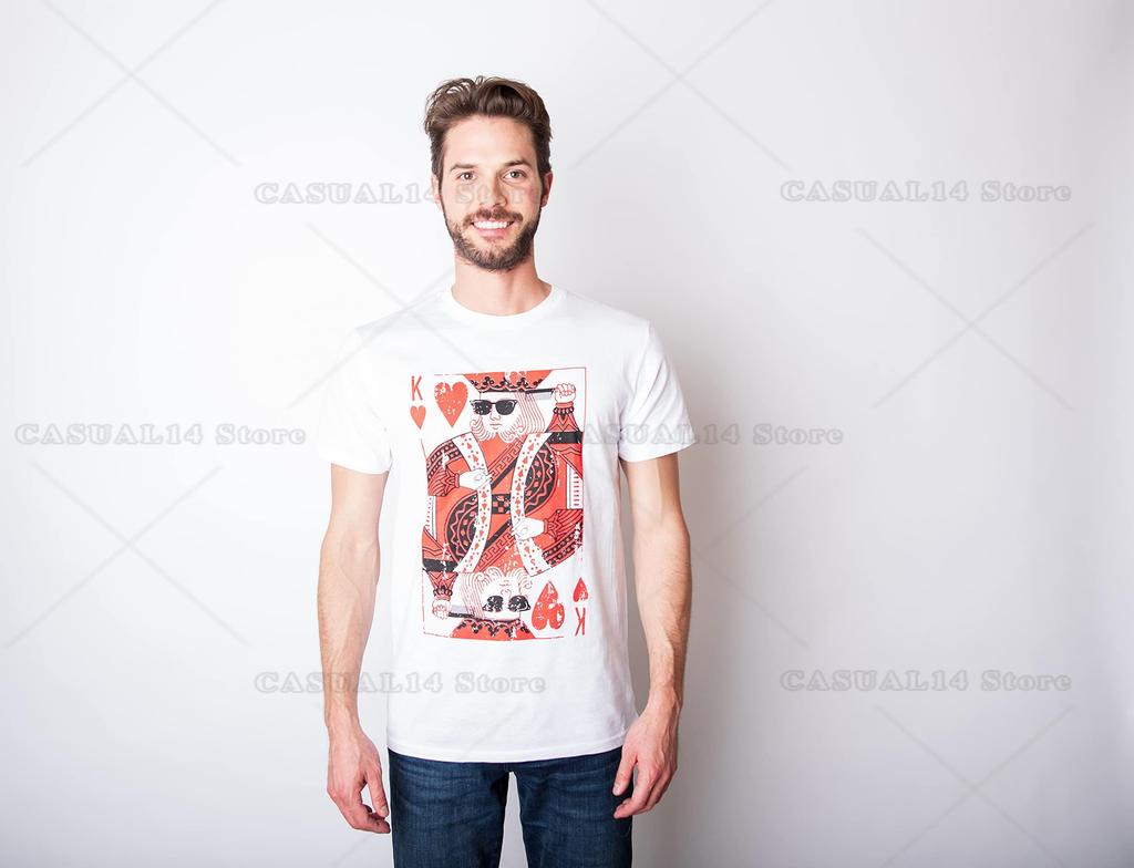 Mens King of Hearts T Shirt Cool Vintage Graphic Retro Tee for Guys Funny T Shirts Love Apparel for Men Novelty Tees for Guys