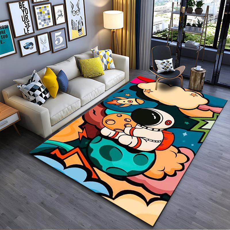 

Cartoon Astronaut and Rocket Colorful Space Theme Printed Carpet Suitable for use as an anti-slip for living room bedroom sofas 40x60cm( 15x23in )