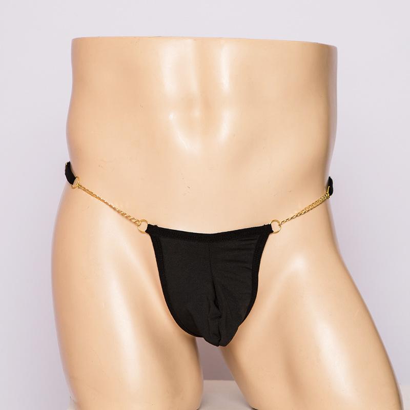 Men's pouch chain sexy underwear, soft close-fitting men's sex thong T-pants hollow free underwear