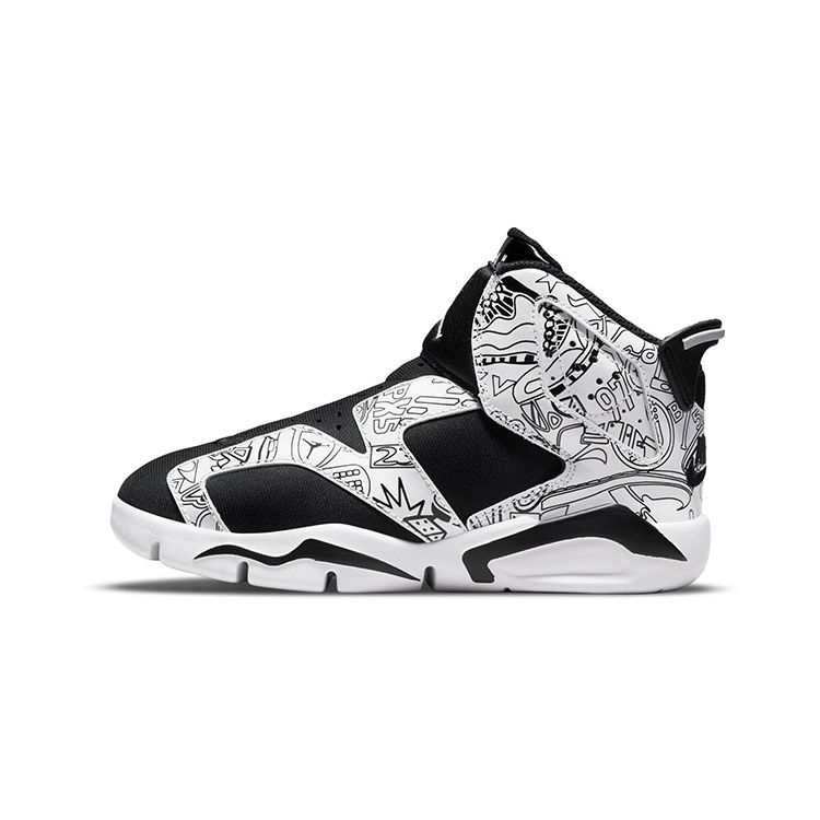 

Jordan Air 6 Retro Little Flex SE Удобные Модные Цветные Блоки Высокие Детские Баскетбольные Кроссовки Черно-Белые Граффити Детские кроссовки DC4103-001 27.5