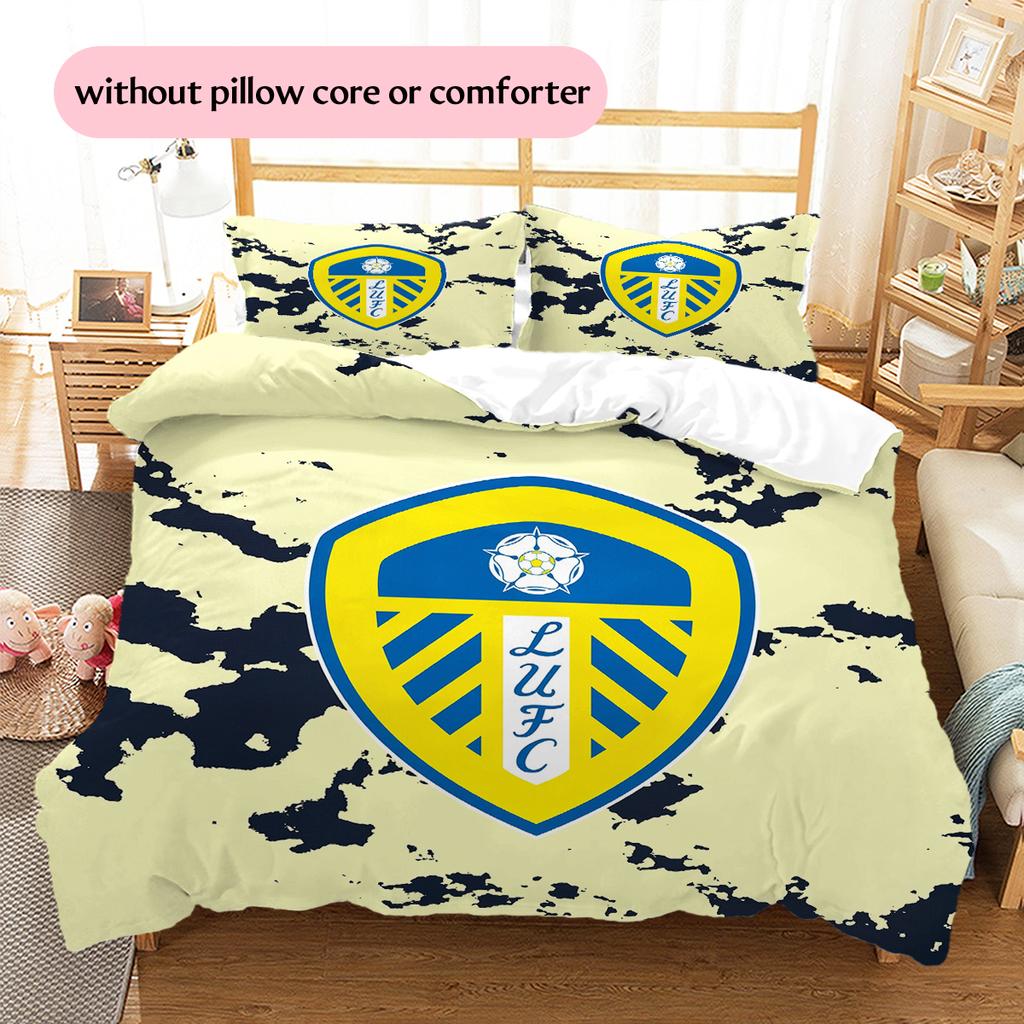 Leeds United Abzeichen Muster Bettwäsche Heimdekoration Geburtstagsgeschenk (1 Bettbezug + 2 Kissenbezüge, ohne Füllung)