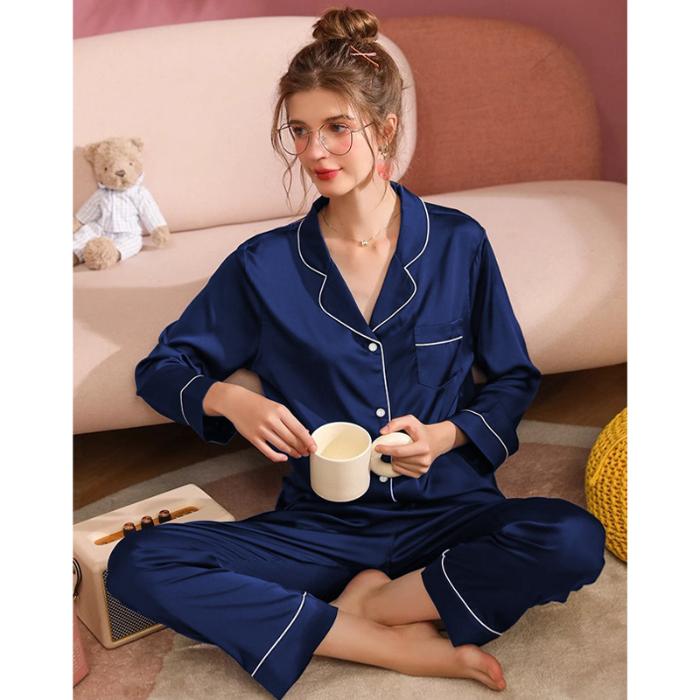 Autumn Spring New  Soft Pajamas for Women Cute Cow Stripe Pajamas for Women Lapel Cardigan 2 Piece Outfit Set Women