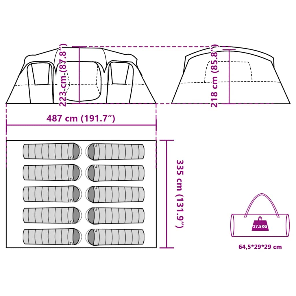 Family Tent for 10 Persons Green Waterproof