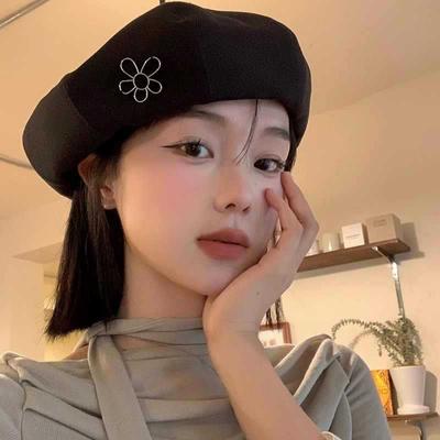 Autumn and Winter Hats for Women Korean Style Fashion Flower Bud Hat Big Head Circumference Showing Face Small Retro Literary Versatile Beret