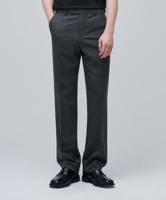 Wool Blend Semi-Wide Hidden Elastic Waist Slacks [Medium Gray]