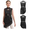 Kids Ice Skating Performance Costume Rhinestone Embellished Sleeveless Backless Mesh Overlay Asymmetrical Dress for Dance Show