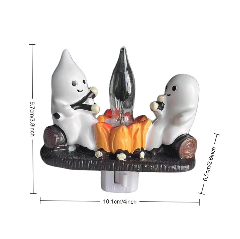 1 Halloween Ghost Figurine with Fire and Lights, Cute Ghost Design, Lighting Effect Atmosphere, Desktop Home Holiday Decoration Item