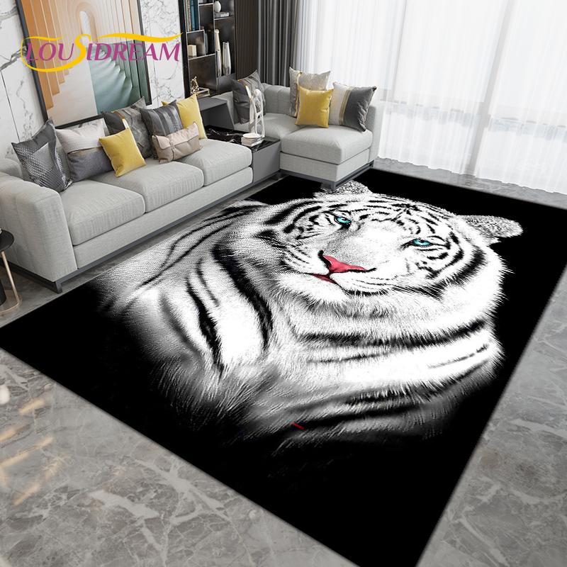Cartoon Tiger Lion Wolf Animal Area Rug,Carpet Rug for Living Room Bedroom Sofa,Doormat Kitchen Bathroom Non-slip Floor Mat Gift