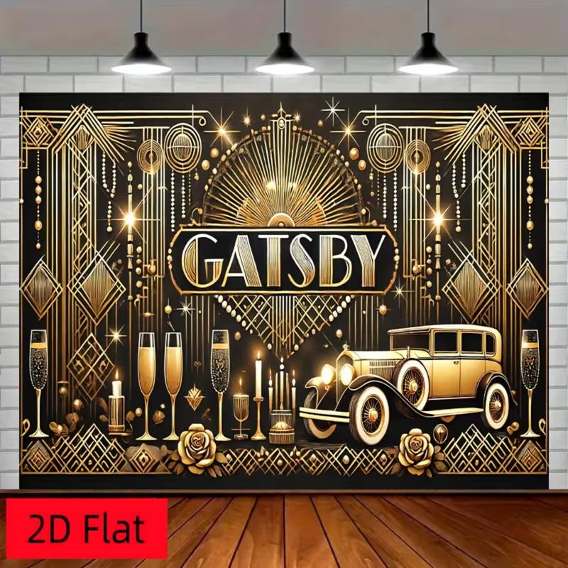 2D Luxe Black Gold Gatsby Art Deco Backdrop Roaring 20s Party Background