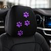 Cute Animal Print Auto Interior 2Pcs Universal Car Headrest Cover with Purple Cat Paw Print, Elastic Lover Upgrades Seat Protector for Most Vehicles,