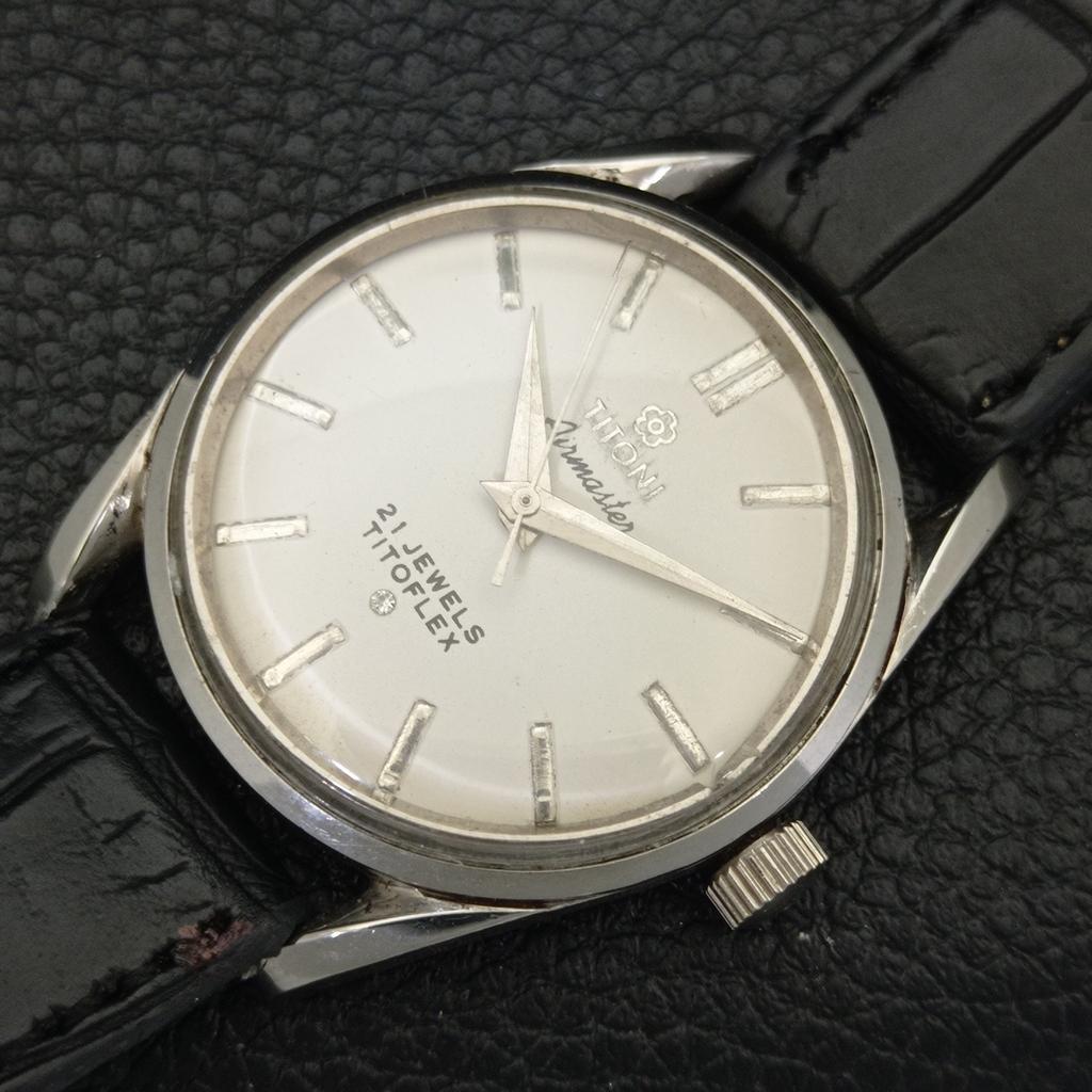 ВИНТАЖНЫЕ ЧАСЫ TITONI AIRMASTER С РУЧНЫМ ЗАВОДОМ TITOFLEX ШВЕЙЦАРСКИЕ МУЖСКИЕ БЕЛЫЕ ЧАСЫ a702034-5 R208-a702034