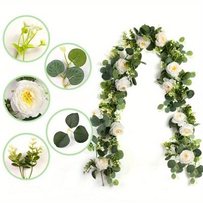 1 ks Simulované listy eukalyptu Květní poupata kamélie a gypsophily Ratanová dekorace pro venkovní nádvoří Terasu Zahradu Domácí Večírek Sváteční Dekorace