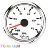 2"; 52MM Oil Pressure Gauge with 7 Color Light Pointer Oil Press Meter Indicator 0-5 Bar 0-75 PSI Auto Car Gauge for Boat