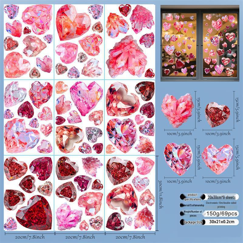 Kunshangpin Heart Diamond Double-Sided Glass Sticker - Removable & Adhesive-Free