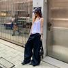 Womens High-Waisted Wide-Leg Denim Pants Streetwear Loose Fit Hip Hop Style Casual Jazz Dance Trousers