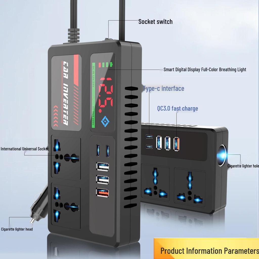 High Power Smart 12V/24V to 220V Car Inverter Charger