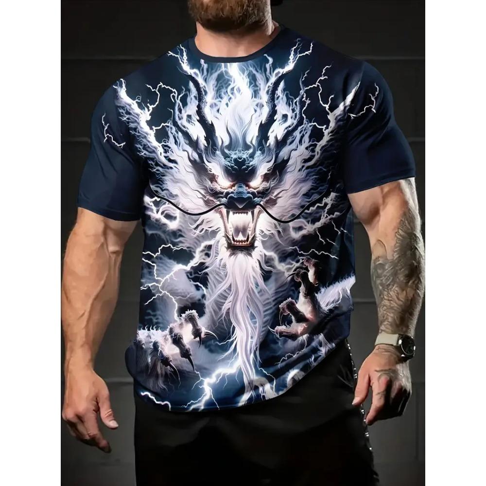 Men's 3D Dragon Print T-Shirt Summer Street Casual Crew Neck Short Sleeve Clothes Tee Tops Fashion Harajuku Oversized T-Shirt