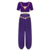 S-XXL Womens Belly Dance Outfit V Neck Short Sleeve Gold Trim Crop Top and Sequin Tassel Long Pants 2-piece Set for India Dance Folk Dance