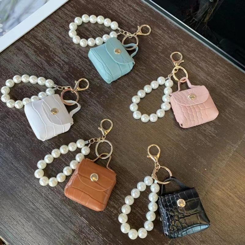 Elegant Pearls Bag Pendant Keychain Decoration Hand Making Earphone Storage Accessory Keys Jewelry Mini Leathers Bags
