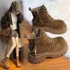 Thick-soled Matte Martin Boots Women's 2025 Autumn New Muffin Heightening Retro Locomotive Short Boots Lace-up
