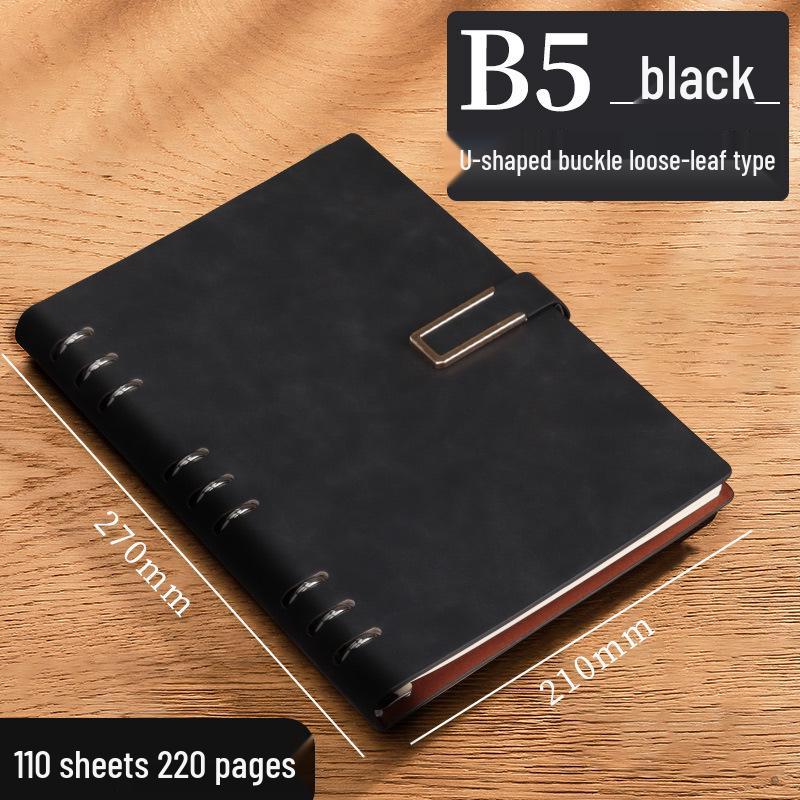 A5 Leather Business Notebook with Logo Printing, Thick Ring Binder & Buckle Closure - Perfect for Office Notes