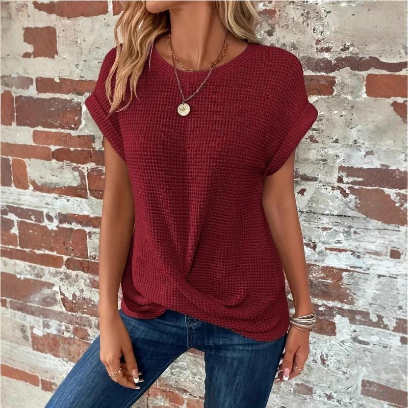 Solid Color Round Neck T-shirt Elegant Short Top for Spring Summer Women's Clothing T-Shirts Women’s