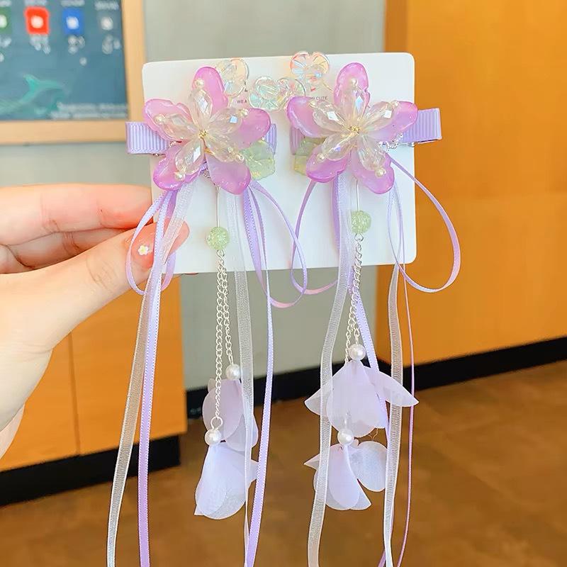 Märchenstil Kinder Hanfu Haarschmuck - Doppelclip Haarbänder mit langen Quasten