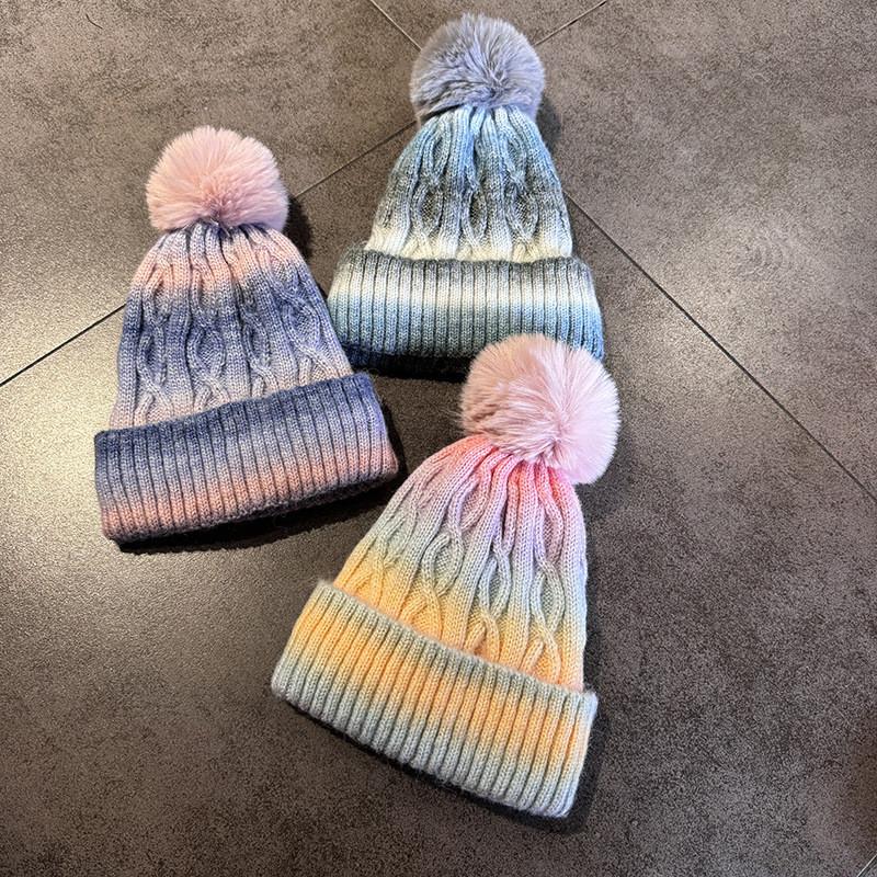 Gradient Color Knit Hat For Men Women With Embellished Warm Cold Season Accessory