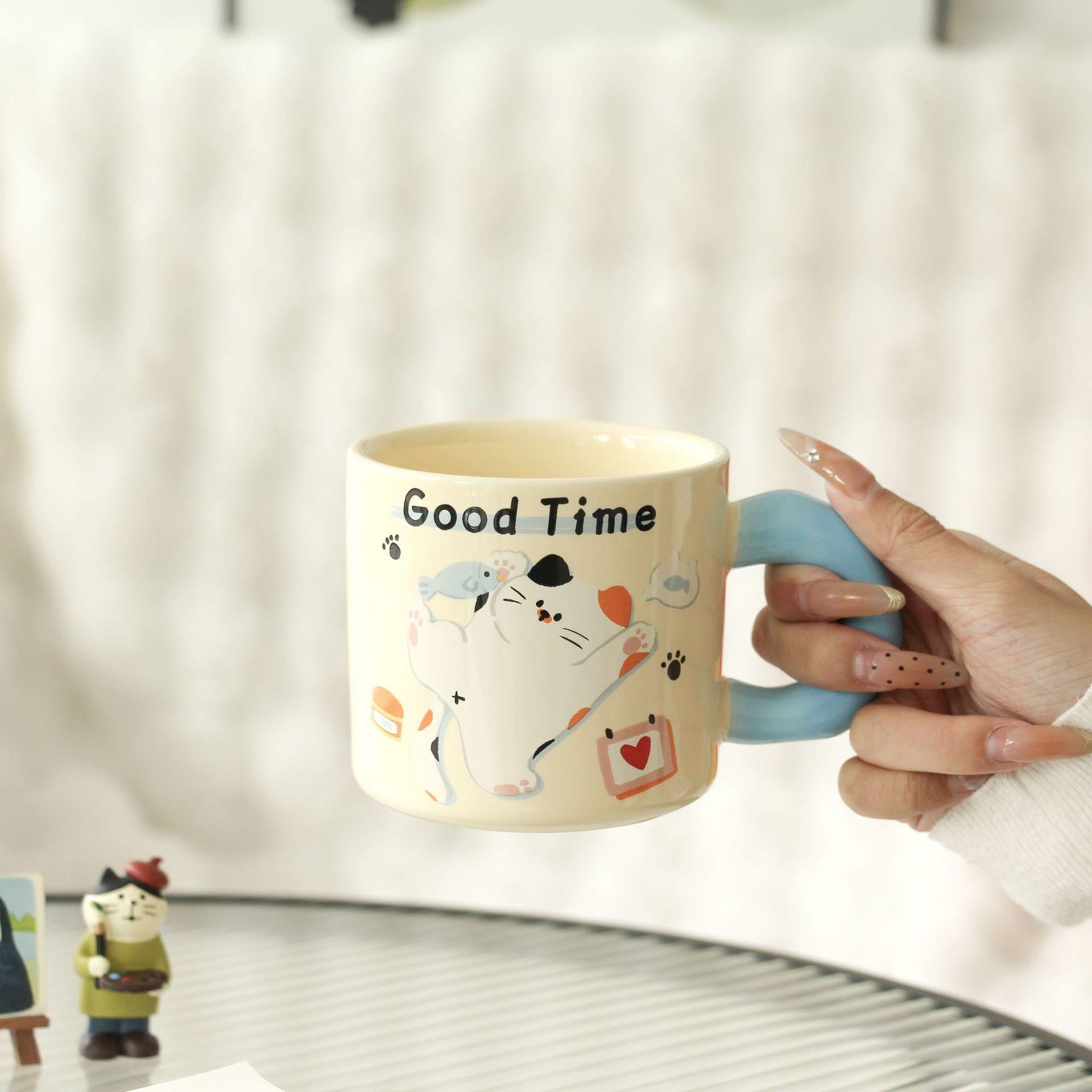 High-Value Ceramic Mug: Cute, Practical Birthday Gift for Boyfriend, Girlfriend, or Sisters Blue Cat