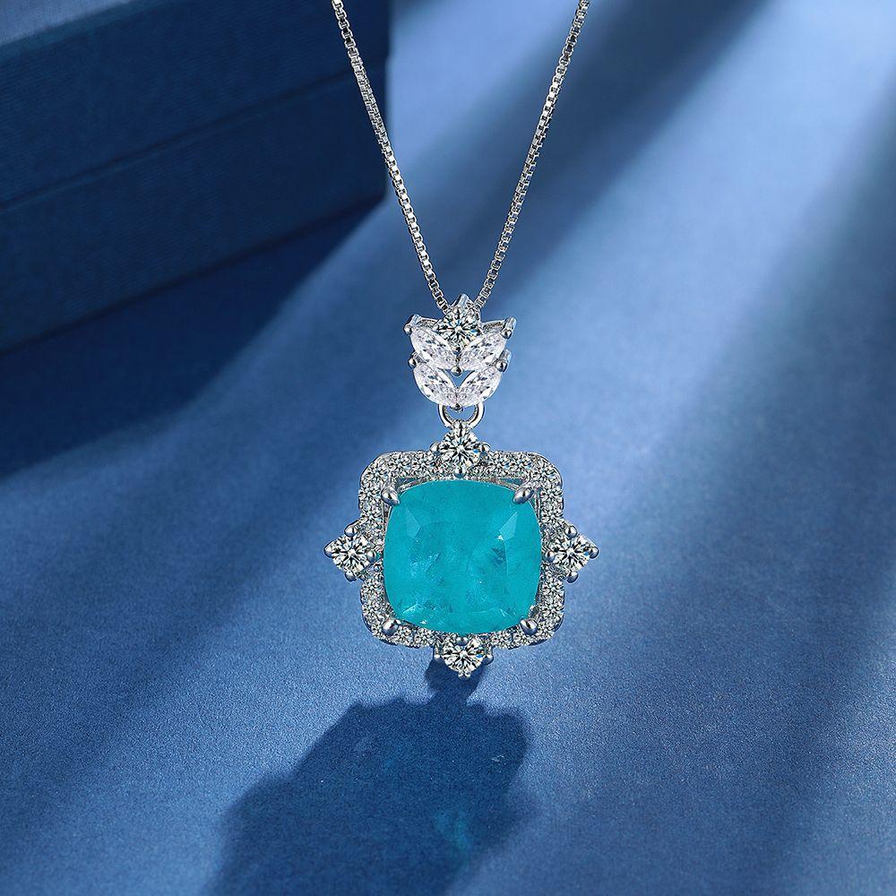 925 Sterling Silver Fashion Luxury Sea Blue Zircon Ring Earrings Necklace Set Birthday Party Anniversary Gift