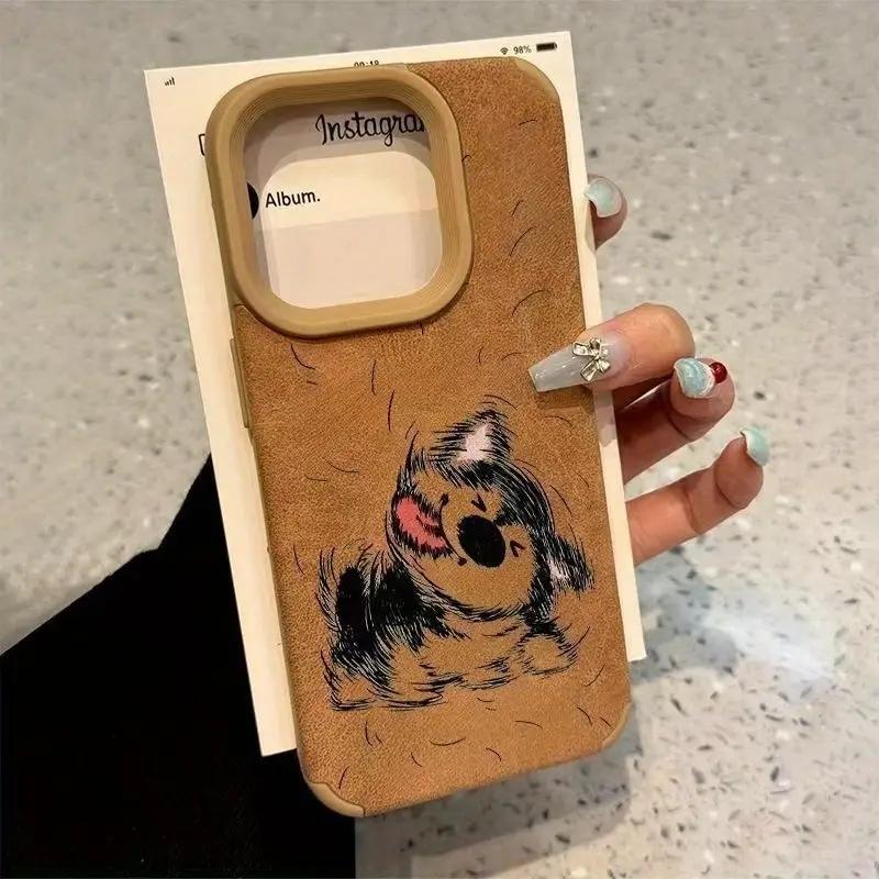 Shake Head Puppy Pattern Phone Case for iPhone 17 16 Cases iPhone 15 Pro Max 14 Plus 13 12 11 XS X XR Suede Bonded Leather Cover