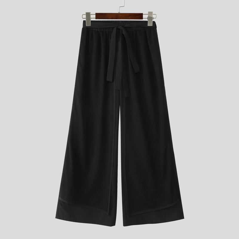 INCERUN Men's High Elastic Waist Layers Patchwork Casual Wide Legs Pants Trousers