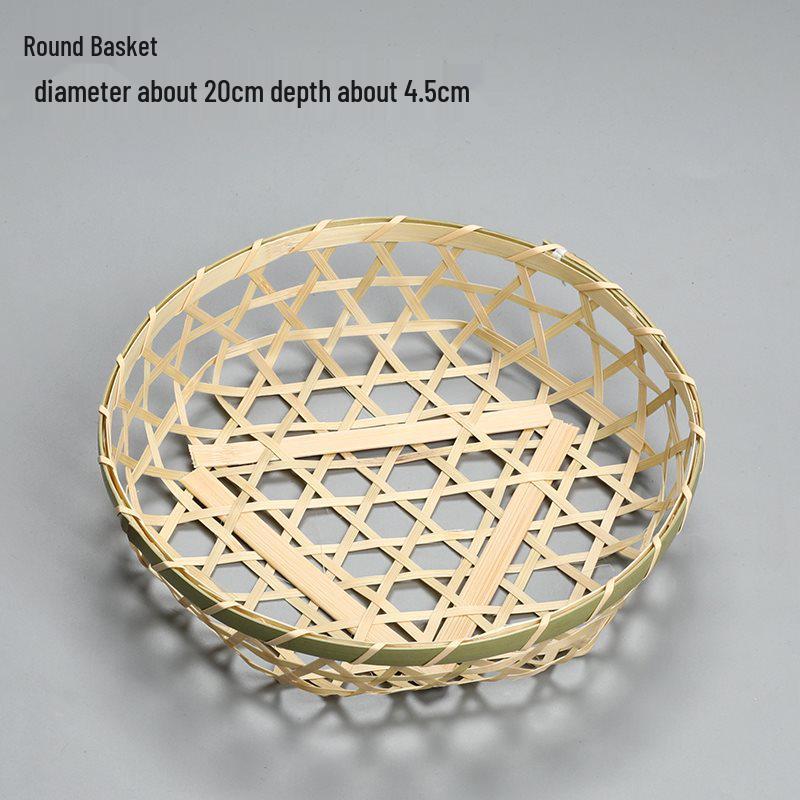 Handmade Bamboo Winnowing and Fruit Basket - Woven Sieve and Snack Tray
