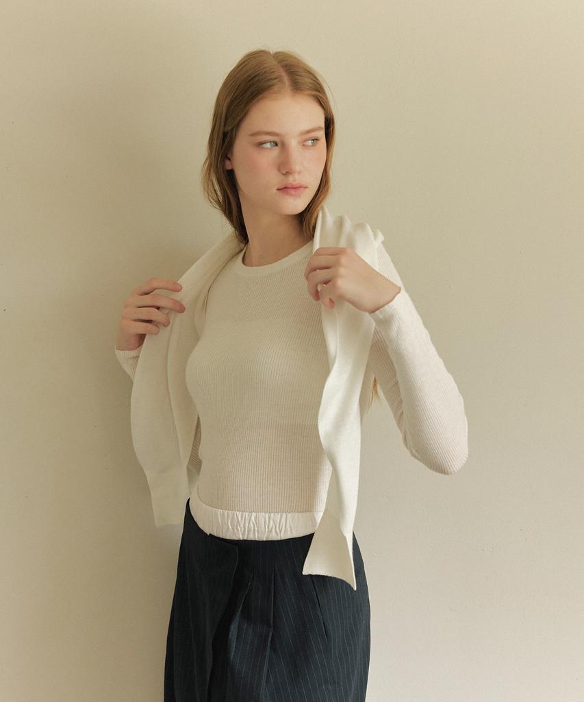 JE NE SAIS QUOI Rib Cashmere Knit + Shawl Muffler Set_ Ivory