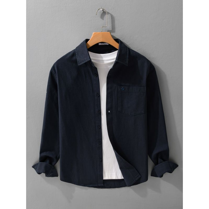 TW Spring and Autumn All-Matching Long sleeve Shirts Men's Loose Casual Japan fashion Artistic Embroidery Top Outerwear 100% Cotton