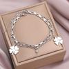 Women's Fashion DIY Double layer Stainless Steel Four Leaf Flower Bracelet Zircon Suitable for Date, Party, Festival Gifts