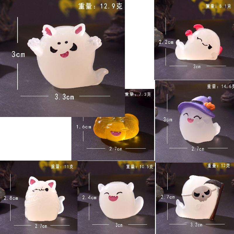 7Pcs/set Cartoon Halloween Ornaments Luminous Ghost Animal Minaitures Micro Landscape Diy Resin Crafts