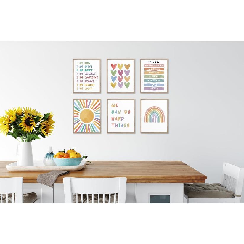 TwoDays Positive Affirmations Room Decor for Kids, Boho Classroom pirational Wall Art for Toddler Girls Playroom, I Am Kind Brave Posters for Baby