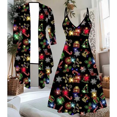 3D  Christmas Printed  Set Dress Coat for Valentine's Day, Eccentric Classical Totem Fashion Print,suitable for Various Scene Fashion Styles
