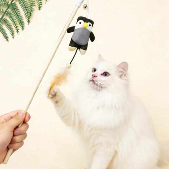 Interactive Cat Wand Toy Feather Plush Animal Cat Teaser Stick with Bell Indoor Kitten Play Exercise Toy