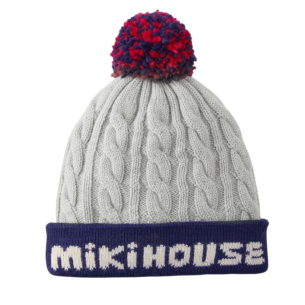 MIKI HOUSE Knit Hoodie with Logo and for Boys and Infant Size S Bon-Ten Pattern, Girls, Baby, Kids, Clothes, (46-52cm), Gray, 13-9201-824