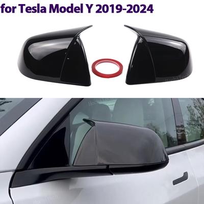 Auto-Paste Seiten tür Rückspiegelkappe Flügel Seitenspiegelabdeckung Passend für Tesla ModelY Model Y 2019-2024 Helles Schwarz