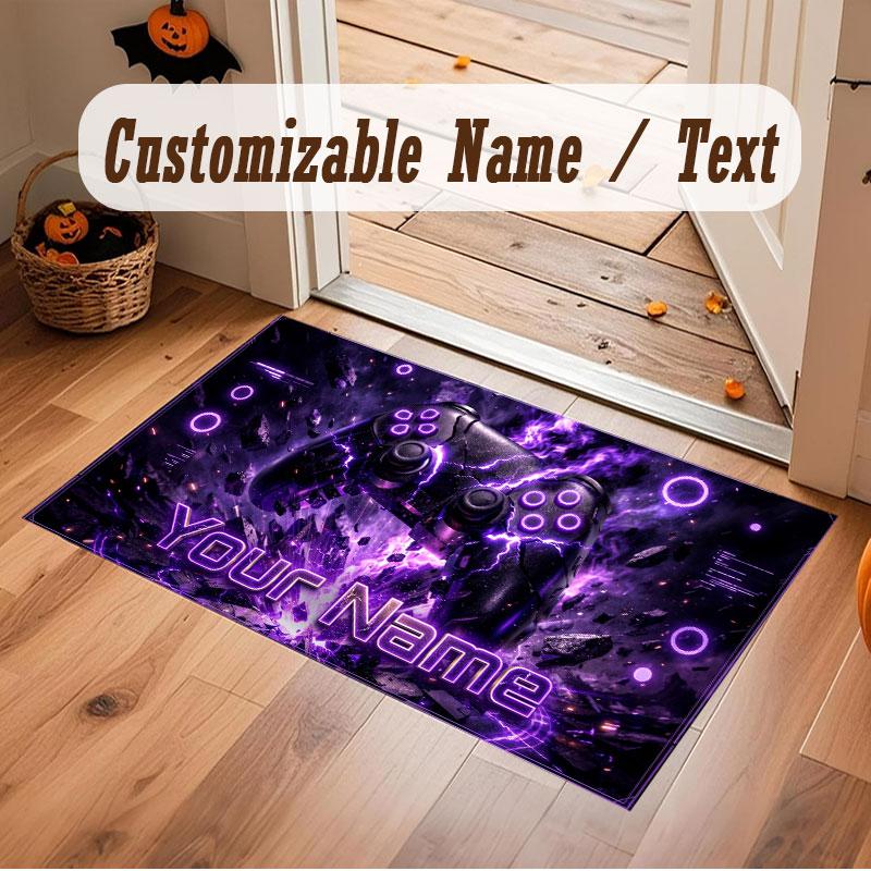 Neon Colorful Theme Crystal Velvet Floor Rug Personalized Custom Name Text Warm Carpet Home Decoration