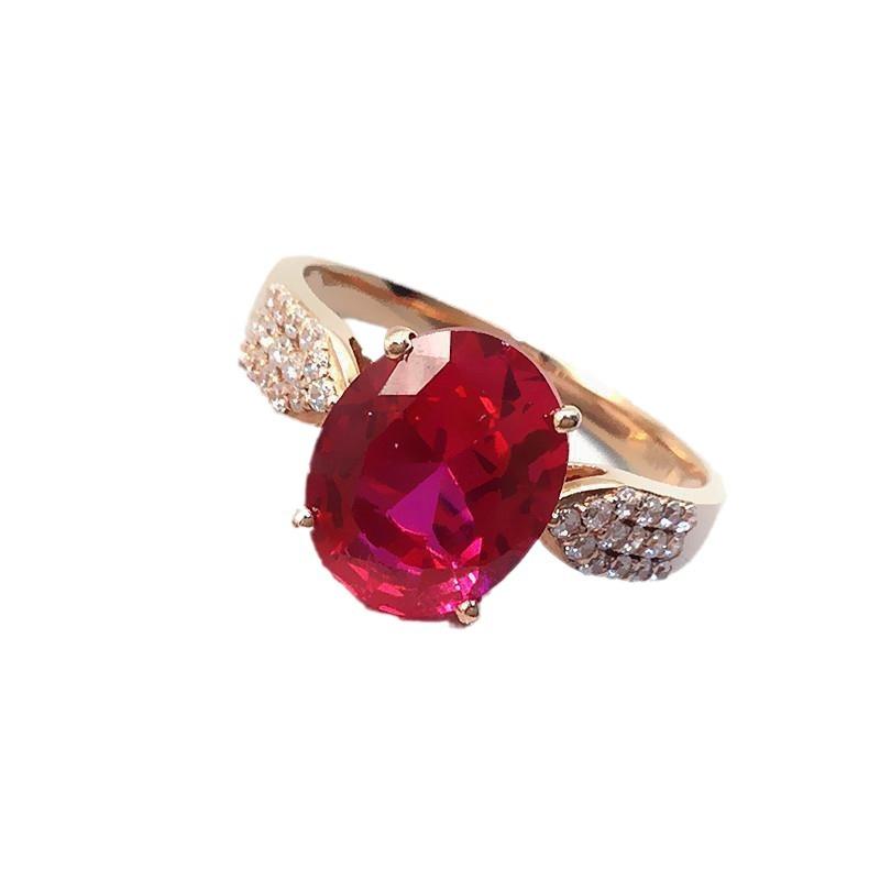 Russian Purple Gold Inlaid Redstone Full Diamond Ring Temperament Luxury Noble Rose Gold Plated Live Ring