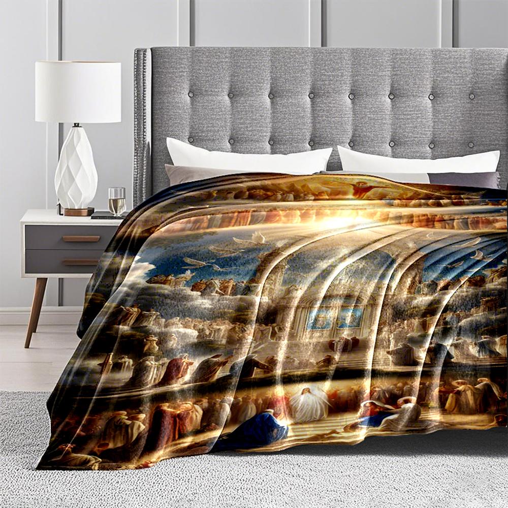 Heavenly Scene with Angels and SaintsFlannel blanket for bedroom, living room, sofa, and nap