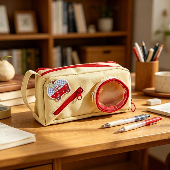 Large Capacity Pencil Case with Smooth Zipper and Hand Strap, Scratch-Resistant Canvas Pen Pouch for Erasers Rulers, Pen Organizer for Students