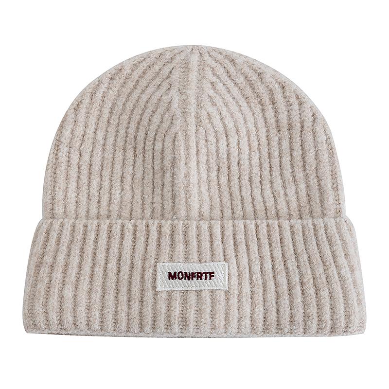 New Style Slouchy Hats Beanie Hats Winter Cap Y2K Warm Cap For Women Solid Color MONFRTF Letter Winter Knitted Girl Hats